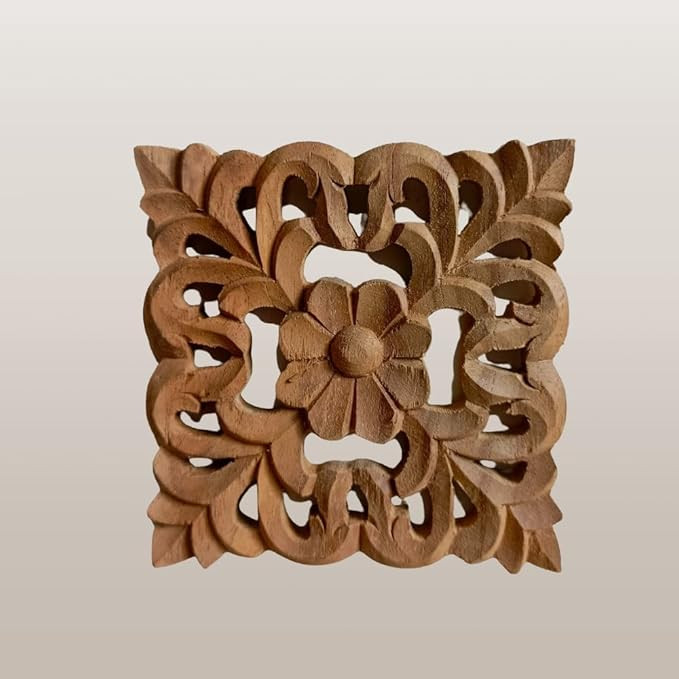 Teak Wooden Square Carved Wooden Carving Furniture Appliques Pack of 4nos size10cm(4inc) x10cm(4inc)
